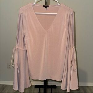 Express Women’s Rose Ashy Gold Plunge Deep V Neck Long Sleeve Blouse Size Small